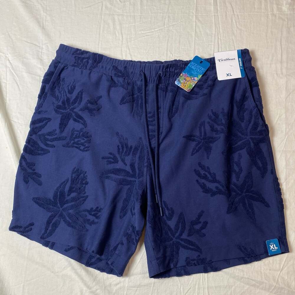 Caribbean Roundtree & Yorke Aquatic Depths Navy Blue Towel Shorts XL (1345)